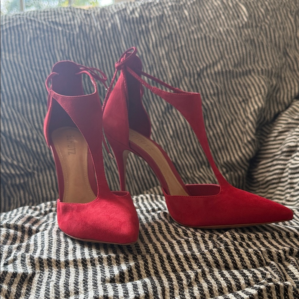 Schutz Vibrant Red T-Strap Heels